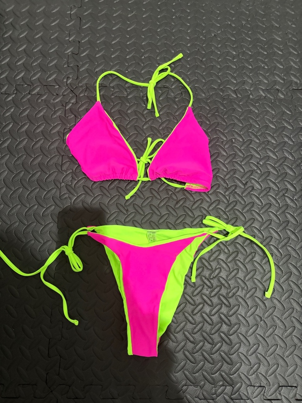 NWOT Neon Pink & Lime Triangle Bikini